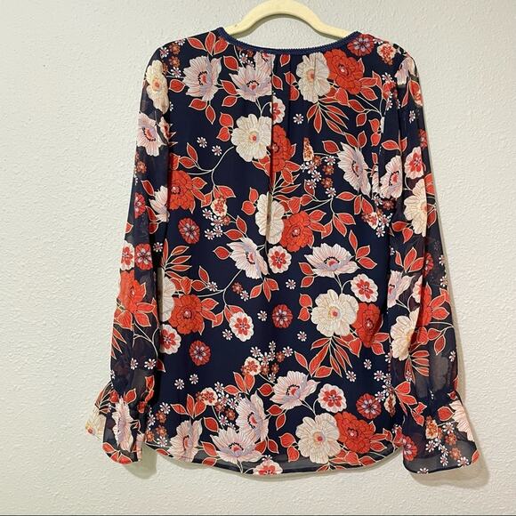 Daniel Rainn Blue & Orange Floral Boho Bell Sleeve Blouse Womens M Fall Flowy - Picture 5 of 7